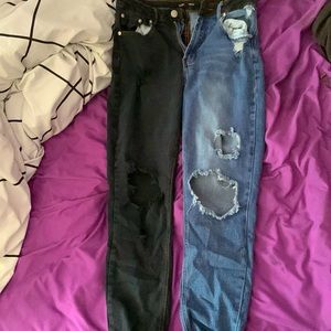 Dual color ripped jeans